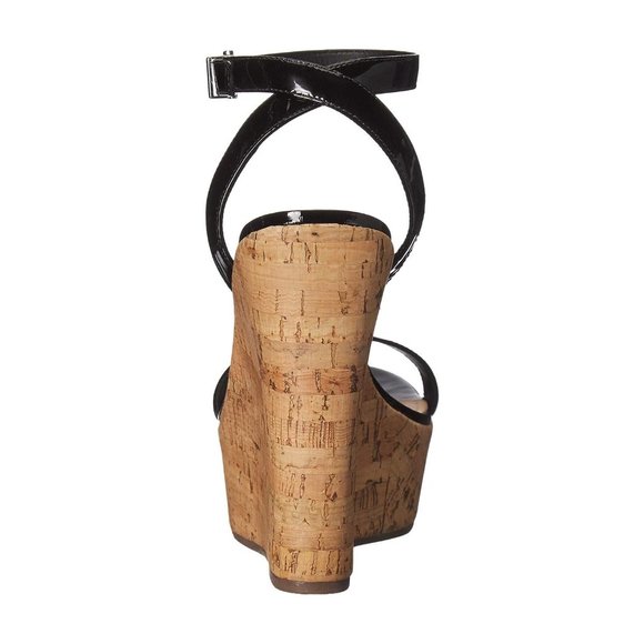 Schutz Eduarda Black Patent Leather Platform Cork Wedge Sandal - Picture 8 of 9